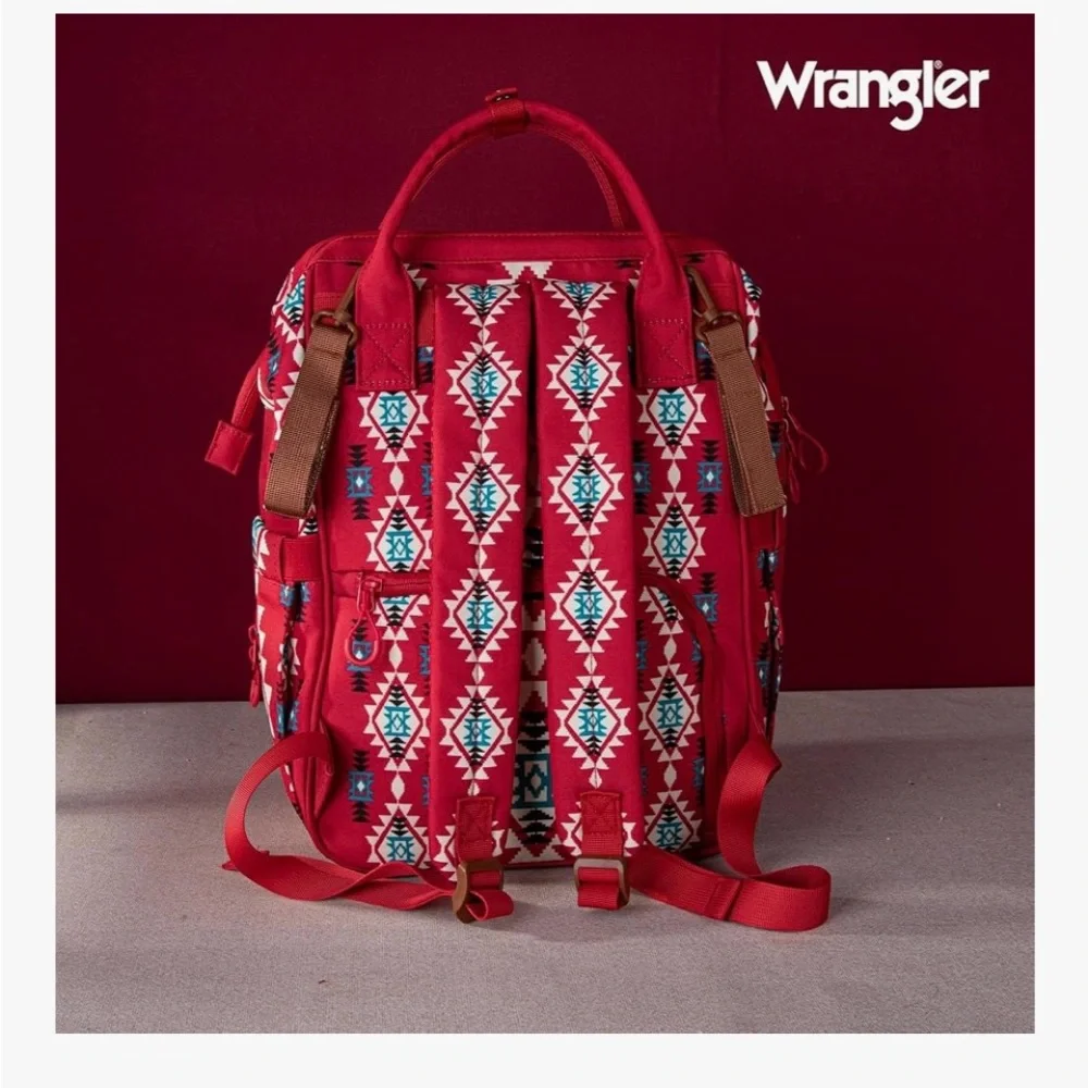 Wrangler Red and Blue Geometric Women's Backpack - Picture 2 of 12